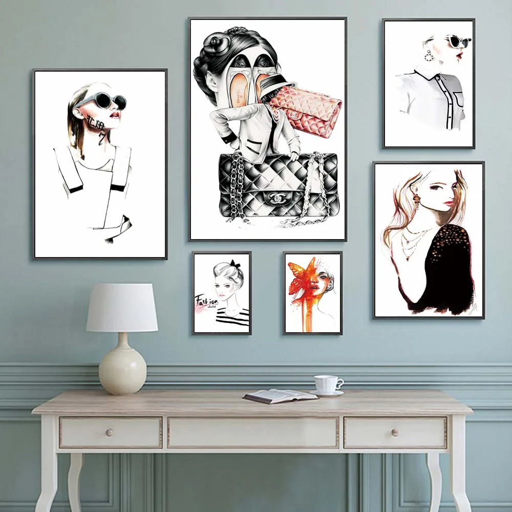 

Fashion Woman Canvas Poster Figure Portrait Paintings for Bedroom Frameless Wall Art Prints Pictures for Living Room