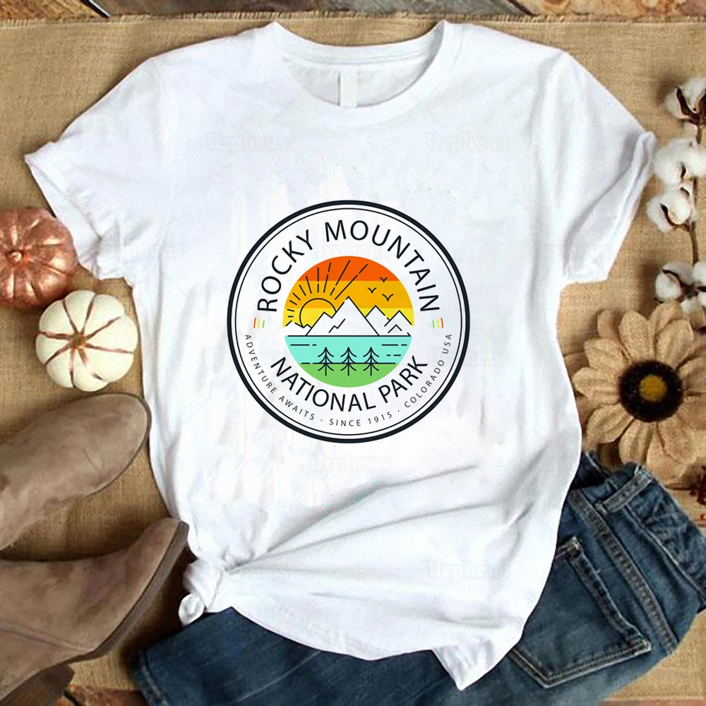 

100% Cotton Rocky Mountain National Park Retro Style Graphic T Shirt