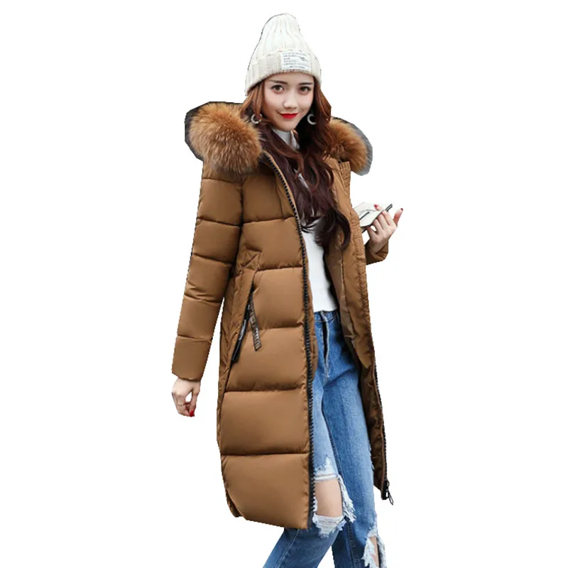 

2022 Winter Women Down Cotton Jacket Elegant Hooded Fur Collar Cotton Thick Warm Coats Slim Female Large Size Loose Coat G259