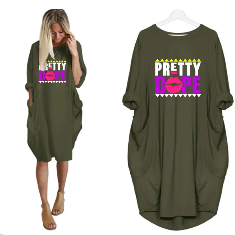 

Dresses Plus Size Women Harajuku Letter Print Loose Long Sleeve o Neck Pockets Oversized Casual Party Wear Streetwear Femme Robe