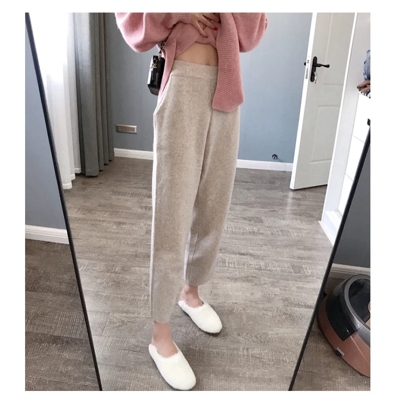 2019 корейские женские брюки осень зима вязанные утолщенные шаровары штаны