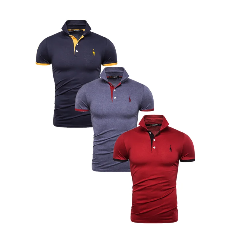 T02-3pcs-17 Modis, брендовая одежда, 3 шт., 65% хлопок, футболка для мужчин, одноцветная, облегающая, короткий рукав, с вышивкой жирафа, футболки для мужчин, pologiraf - Цвет: T02-3pcs-17