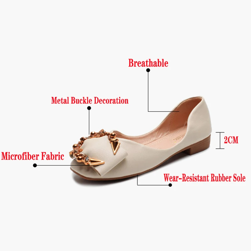 

2020 Women Flat Shoes Surface Metal Buckle Decoration Low Heel Female Shoes Casual Square Toe Ladies Flat Shoes Zapatos De Mujer