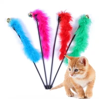 pet products cat supplies funny cat stick pink blue color turkey feather wand stick for cat catcher teaser toy for pet kitten
