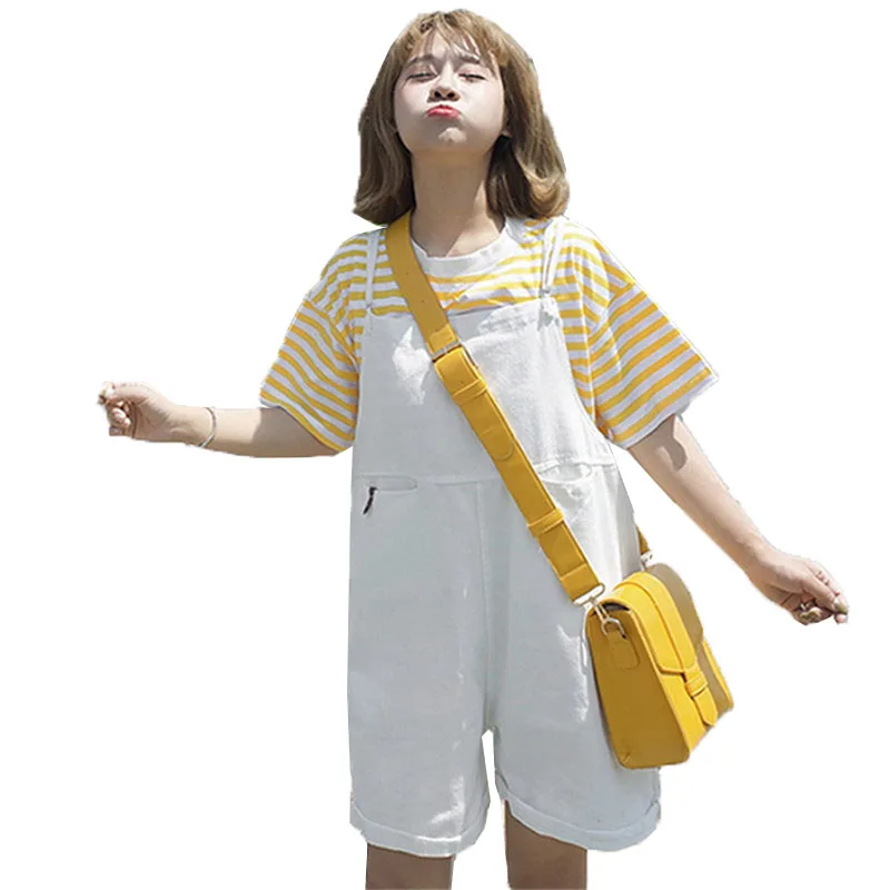 Комбинезон женский джинсовый свободного покроя с высокой талией батальных