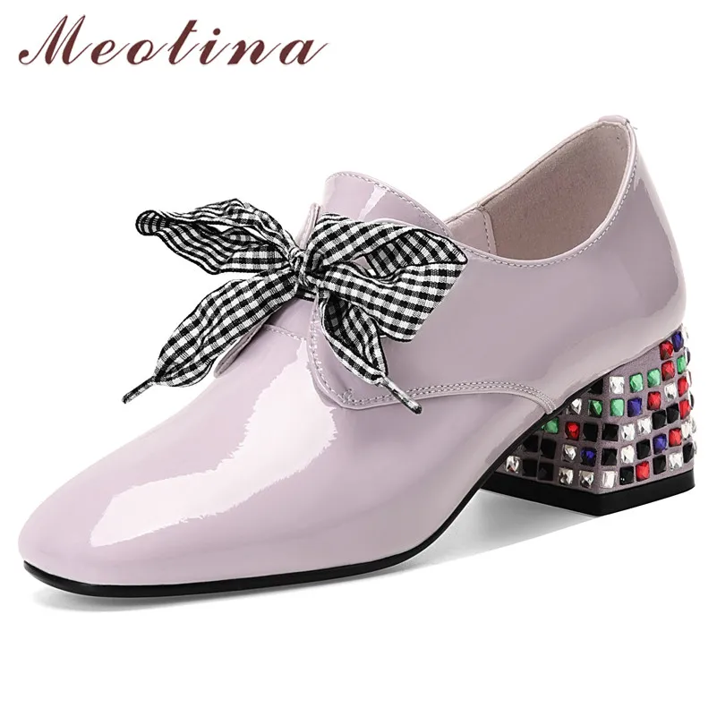 Meotina/женские туфли лодочки на высоком каблуке обувь из натуральной кожи толстом