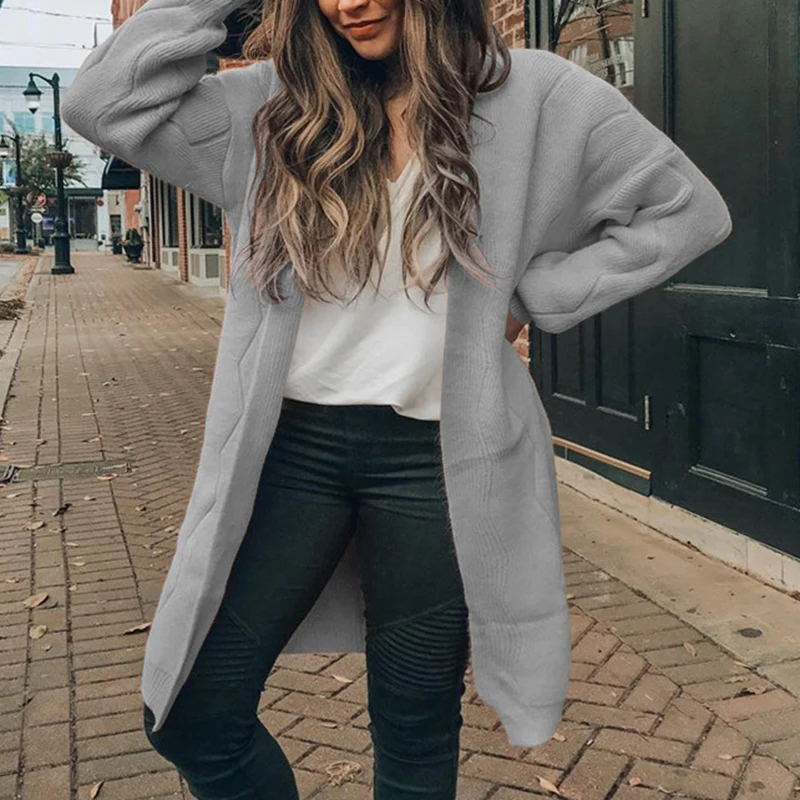 Женский однотонный Кардиган с длинным рукавом повседневный свободный