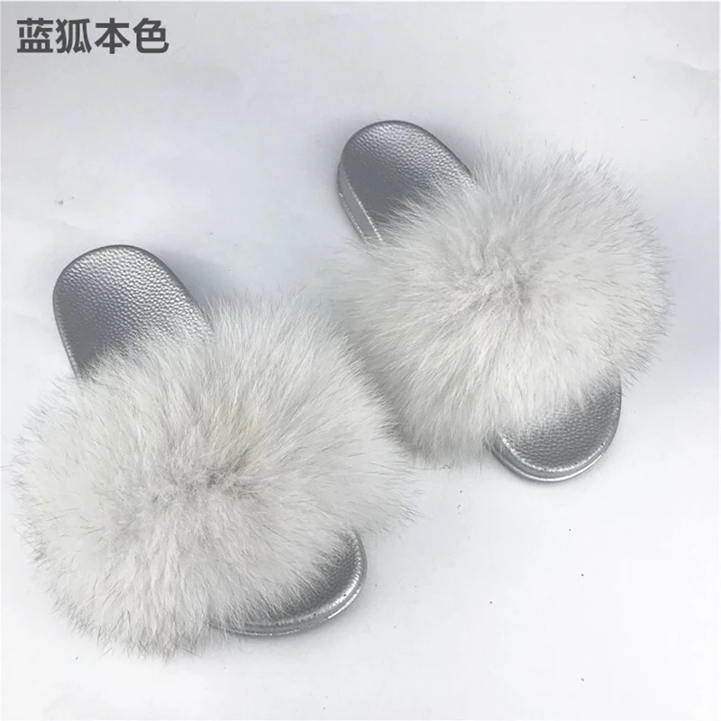 Новинка Женские меховые Шлепанцы из натурального Лисьего меха Модные стильные