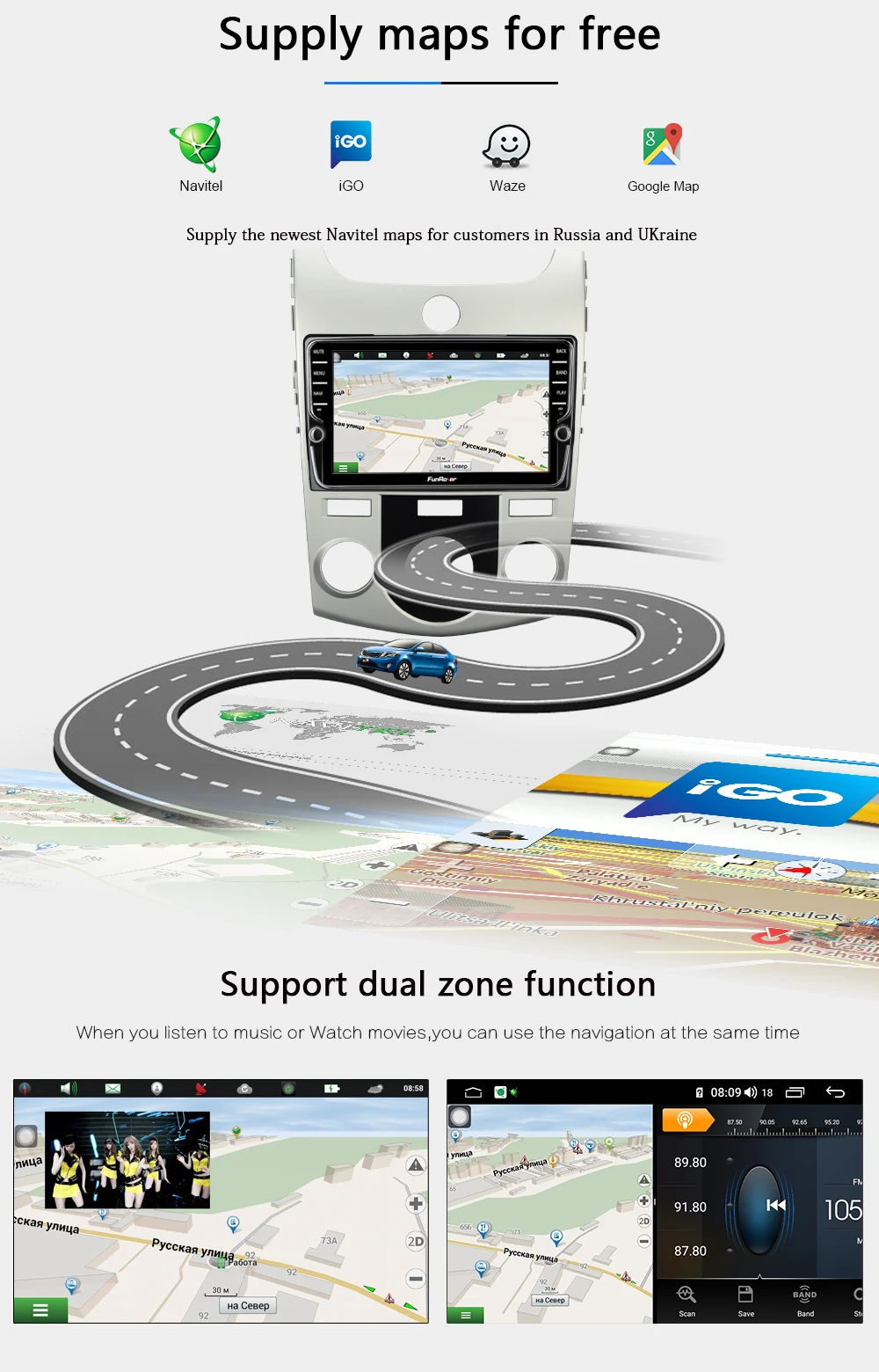 Funrover android 9,0 Восьмиядерный автомобильный dvd мультимедийный плеер для KIA Forte Cerato 2008-2012 радио gps плеер 4G+ 64G Разделенный экран DSP