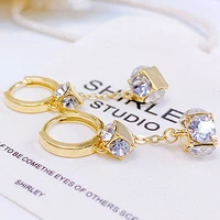 juwang ins geometry three dimensional earrings square 14k geal gold zircon earrings personalized elegant luxury jewelry pendant