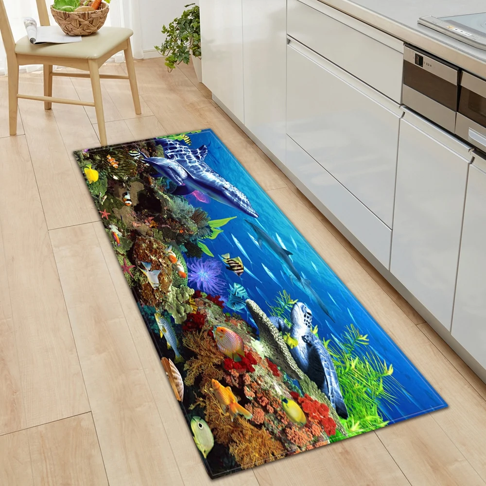 Коврик для кухни 3D ковер с изображением рыбок нескользящий коврик спальни