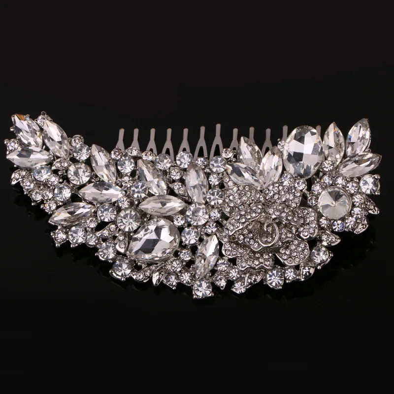 Прозрачная Цветочная расческа Стразы для невесты Кристальные цветы украшения