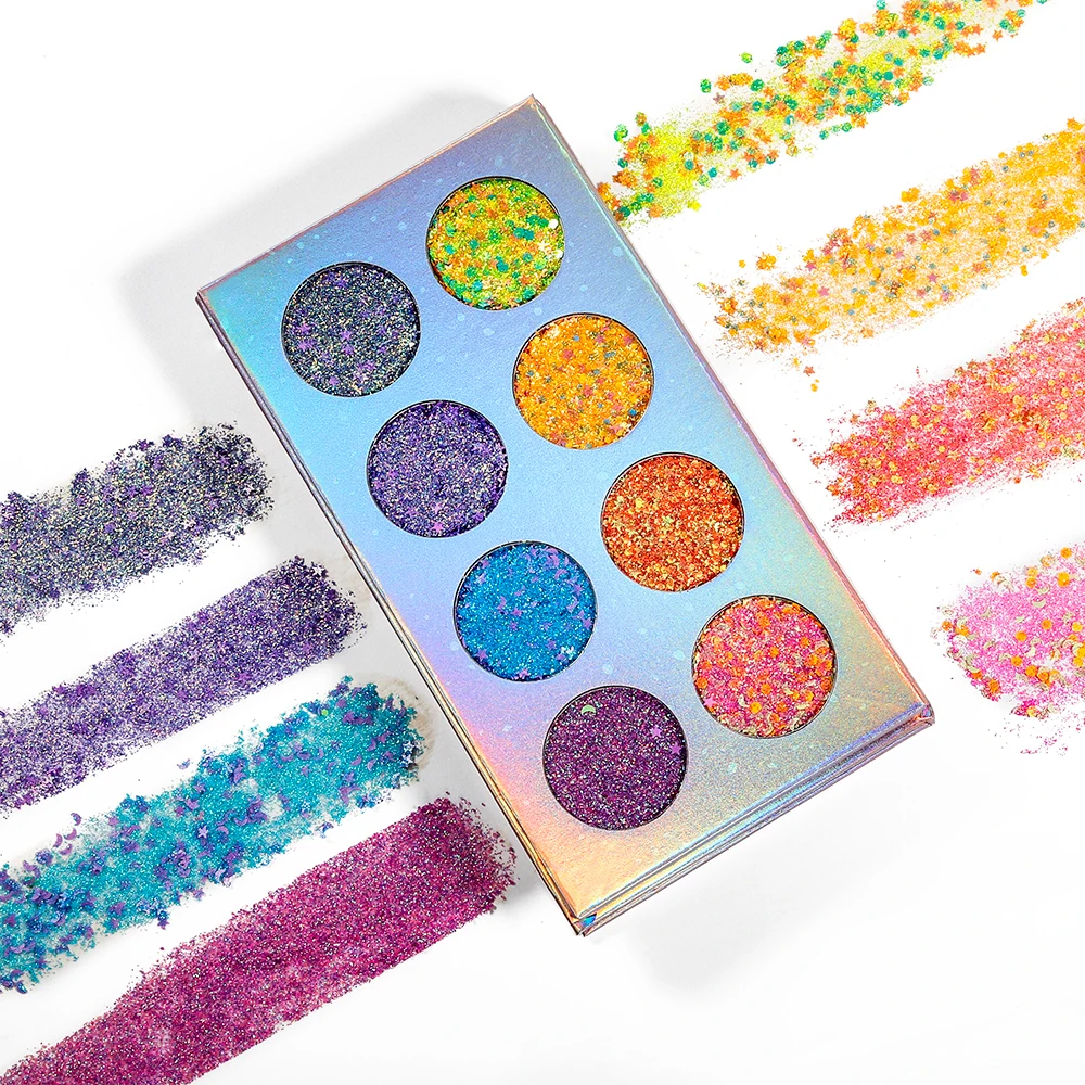 

Pressed Glitter Eyeshadow Glow in the dark Shades UV Blacklight Eyeshadow Palette Fluorescent Makeup Kit Private Label cosmetics