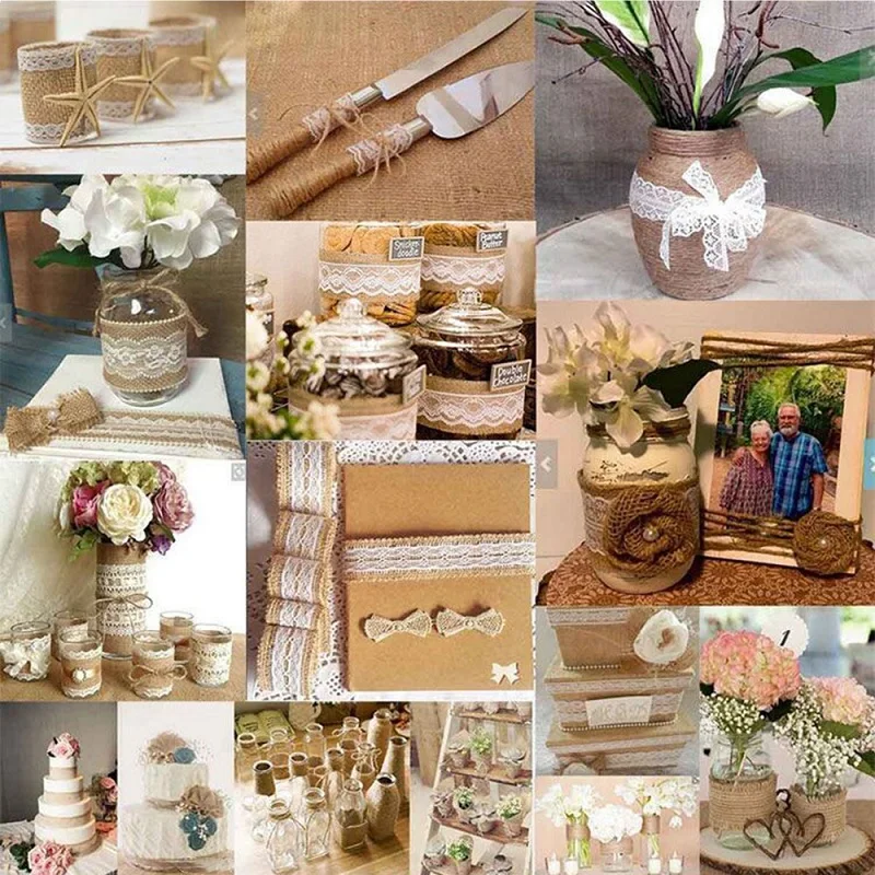 

2M 2.5-5cm Natural Jute Burlap Ribbon Rustic Vintage Wedding Decor Hessian Lace Jute Roll Merry Christmas Party Supplies DIY