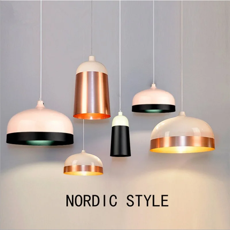 Nordic Style Lampara LED Electroplated White / Black / Gold Aluminum Hat Shade Cord Pendant Lights for Home Decor Living Room