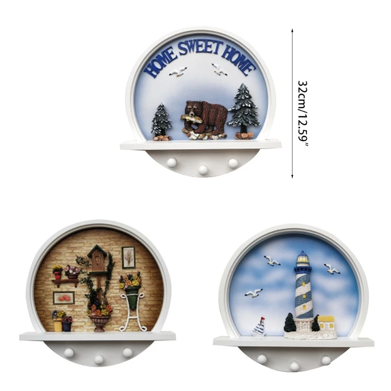 

Mediterranean Style Round Wood Clothes Hanger Wall Mounted Coat Hook Key Holder Hat Scarf Handbag Storage Hanger Bathroom Rack B