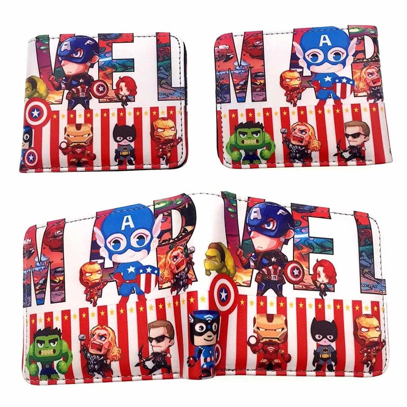 002 Комиксы DC Marvel бумажник Мстители, Железный человек Капитан Америка мультфильм аниме-кошелек Роскошный дизайн модный кожаный кошелек с монетницей - Цвет: 002