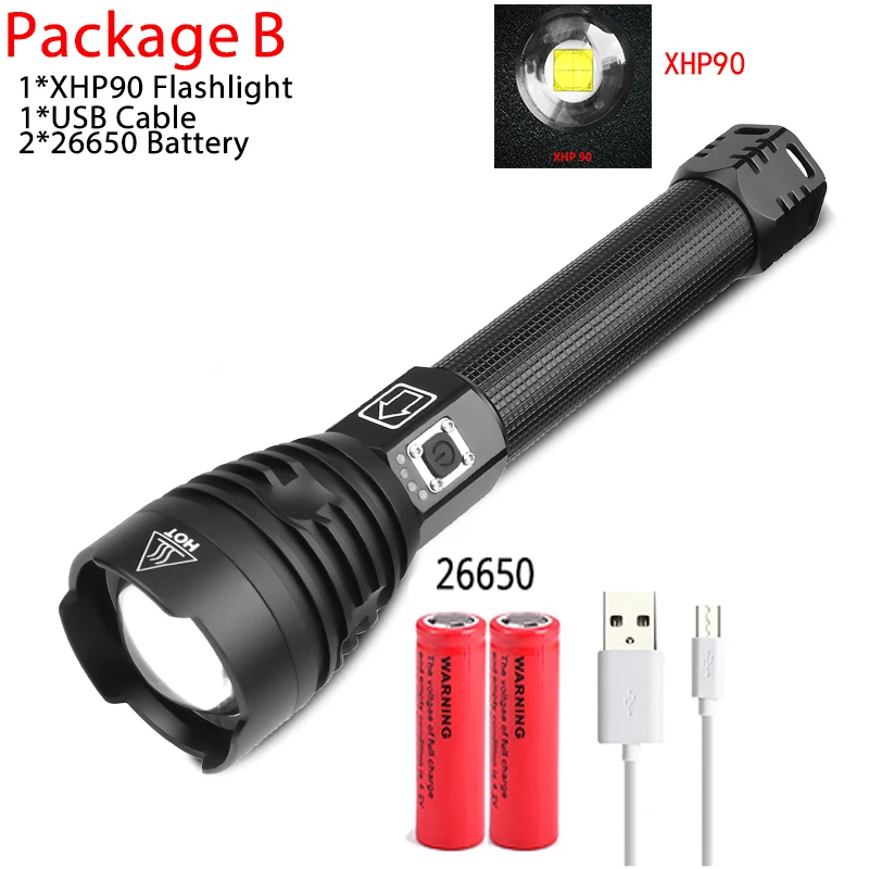 XHP90 Самый мощный XHP90 Новое поступление светодиодный фонарик с usb зумом 18650 26650 USB Перезаряжаемый Аккумулятор VS XHP70/P50 походный фонарь - Испускаемый цвет: XHP90