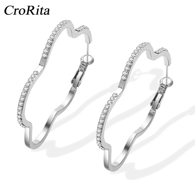 Женские серьги кольца CroRita круглые с цирконием и кристаллами
