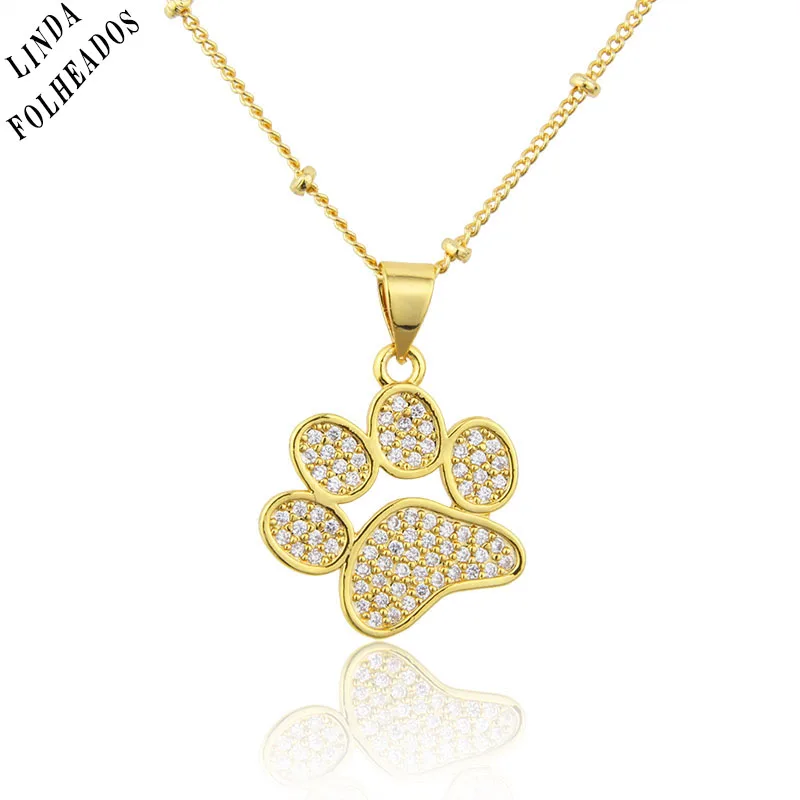 

New Arrived Cute Kitten Paw Fashion Necklace Gold-plated Copper Pendant Inlaid With Zircon Jewelry Gift