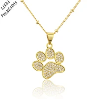 new arrived cute kitten paw fashion necklace gold plated copper pendant inlaid with zircon jewelry gift