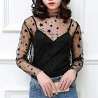 Новинка, женские милые сексуальные кружевные рубашки из сетчатой ткани, стильная прозрачная рубашка с высоким воротником для женщин, модель F0170