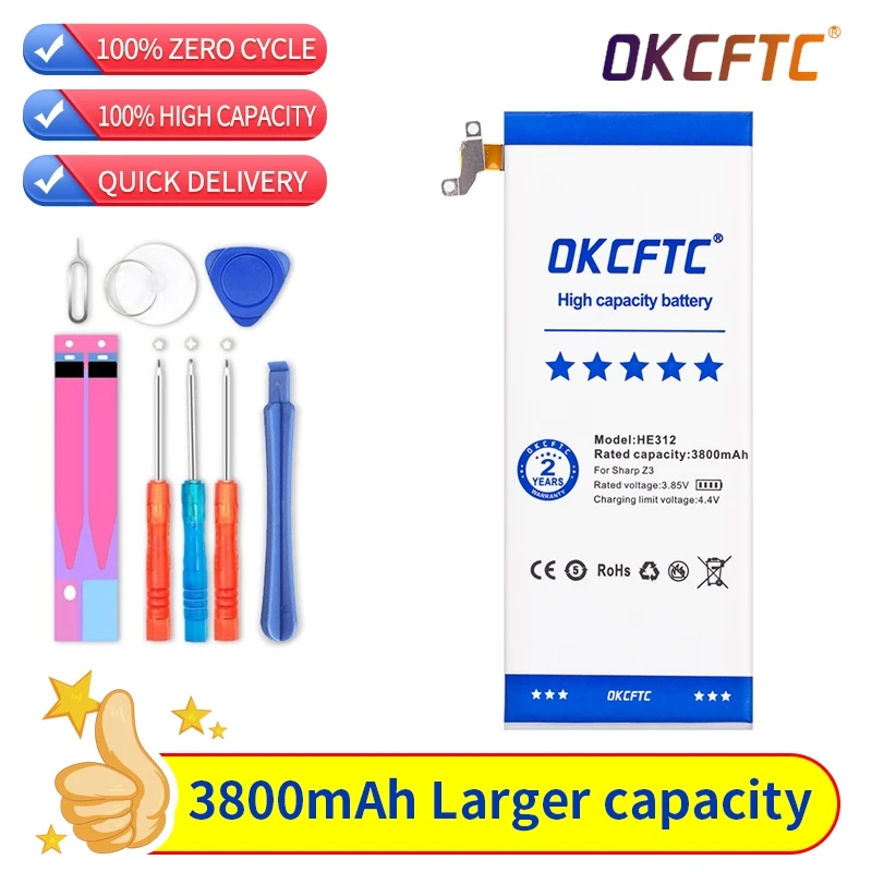 

High Quality 3800mAh HE312 HE309 Battery for SHARP Z3 L900S FS8009+free tools