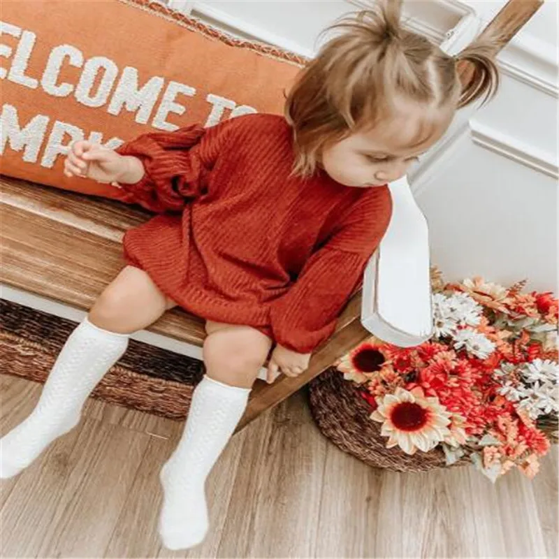 

1-6T Baby Girls Clothes Girls Fashion Lantern Sleeve Dress Stylish Solid Color Dress for Children Baby Girls