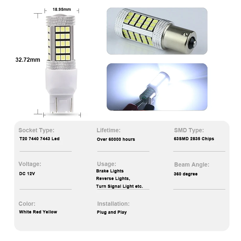 Nlpearl 1Pcs сигнальной лампы 7440 Led W21/5W 12V 2835 SMD T20 7443 W21/5 Вт реверсивная светильник sTurn