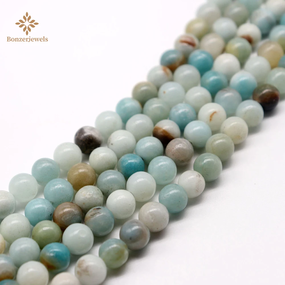 

Natural Amazonite Stone Round Loose Beads For Jewelry Making Diy Charm Bracelet 15" Strand 4 6 8 10 12 14MM Pick Size