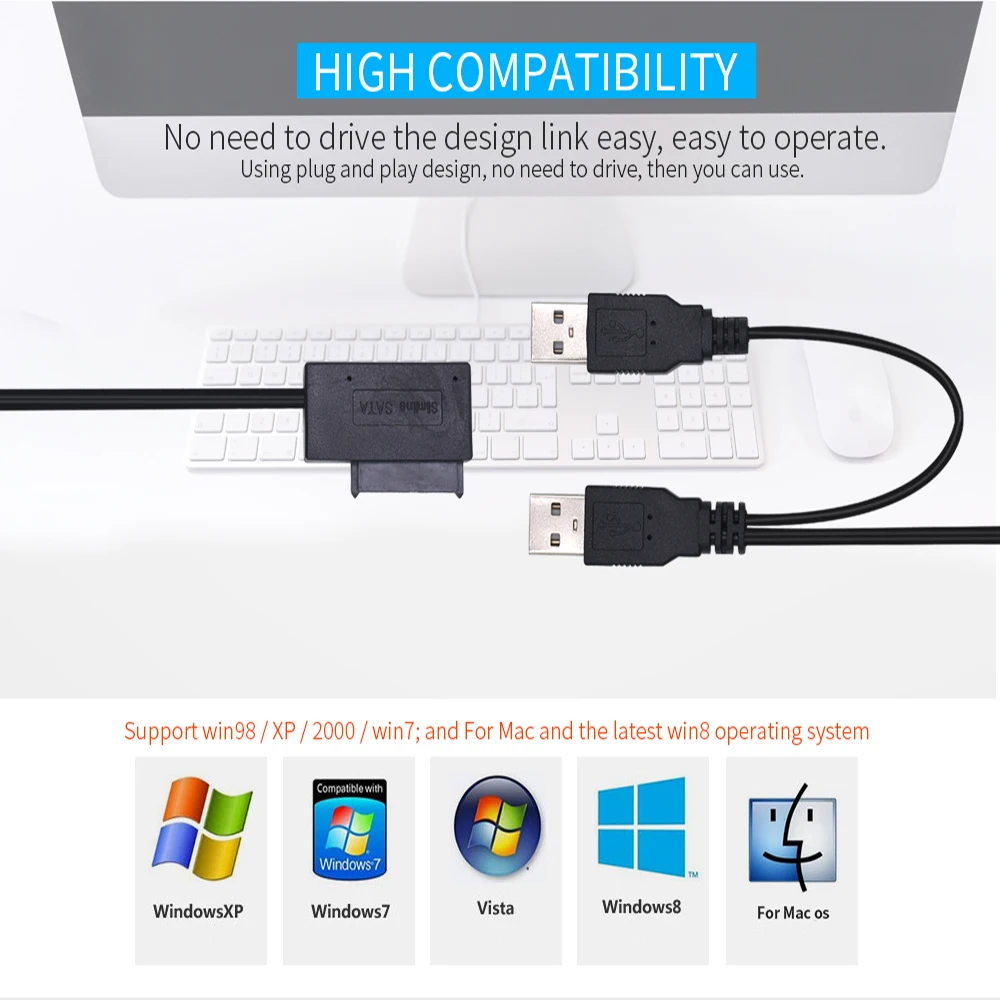 Кабель переходник TISHRIC с USB 2 0 на SATA 7 + 6 13 Pin Поддержка HDD Caddy внешний SSD жесткий диск
