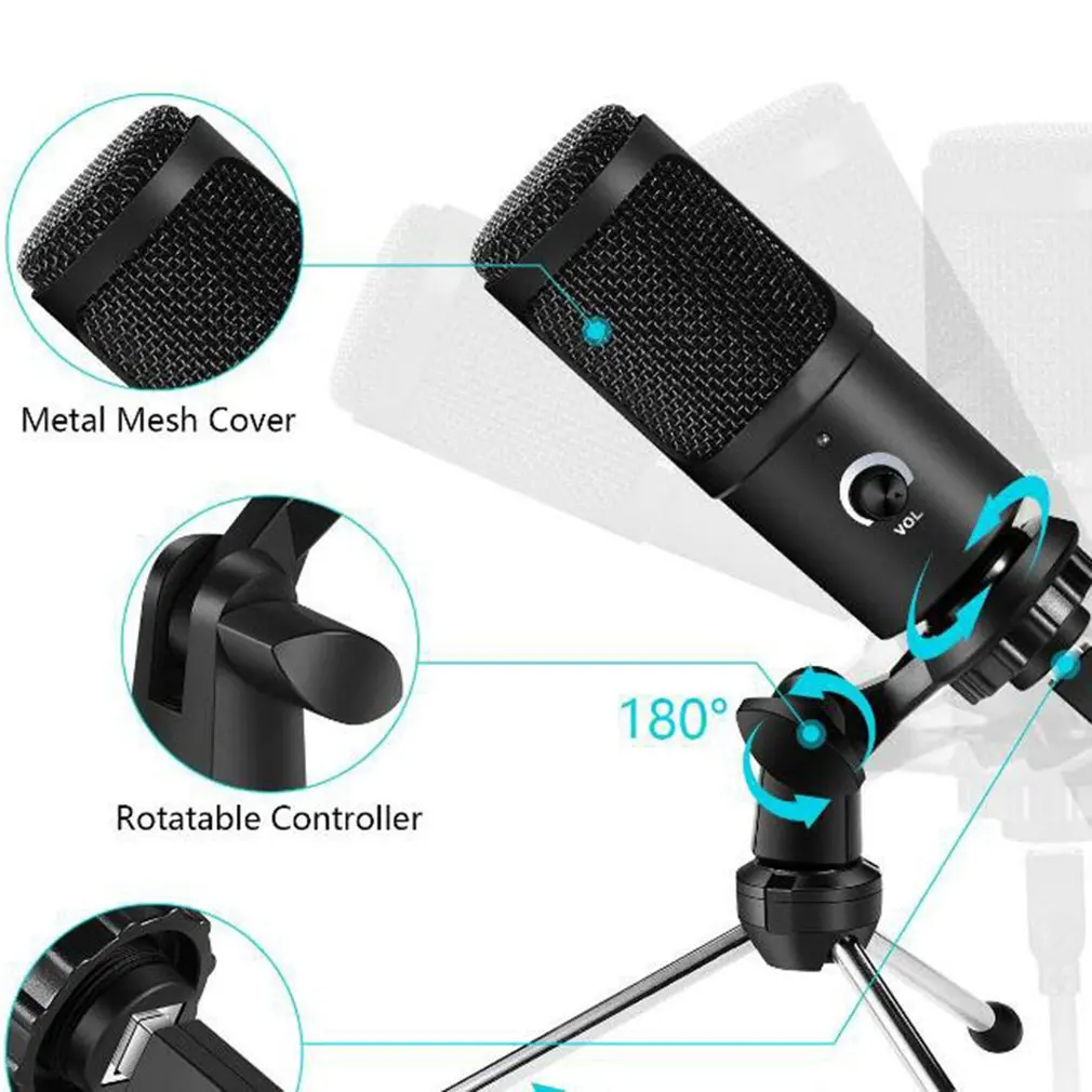 

Computer Desktop USB Condenser Microphone Micro Metal Condenser Cardioid Pickup Model Plug And Play Microphone