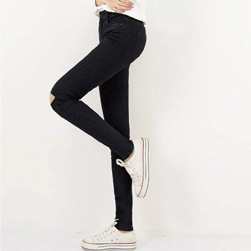 

2020 Autumn and Summer Korean Style Hot Selling New Slim Bag Hip Knee Holes Pencil Jeans Skinny Pants straight leg jeans pants