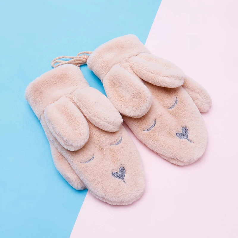 Милые перчатки на подвеске с кроличьими ушками, зимние, с мехом для тепла на улице, для женщин, модель SDFA88.