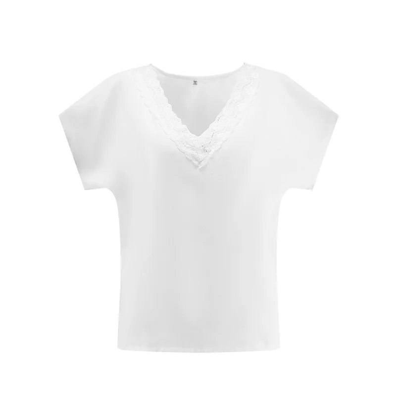 

Short Sleeve T-shirts Summer Women's Clothing 2021 New Fashion Oversized T-shirt Lace V-neck Top Women Casual Women Tee Shirt