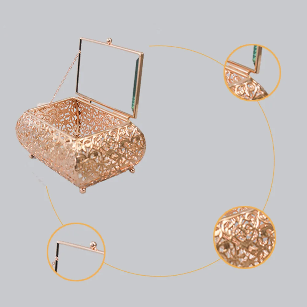 

Jewelry Dressing Table Makeup Organizer Crystal Storage Box Diamond Ring Metal Glass Newest Elegant High-end Crafts Heart-shaped
