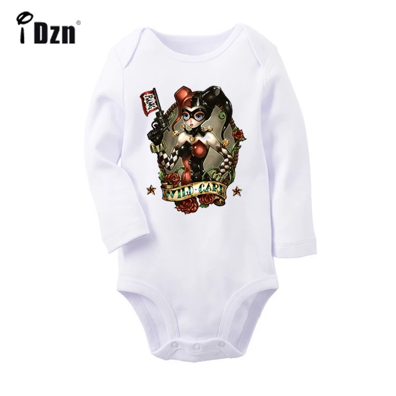 

The Clown JOKER Girl Bang Wild Card X-Men Punk Storm Ororo Munroe Printed Newborn Baby Outfits Long Sleeve Jumpsuit 100% Cotton