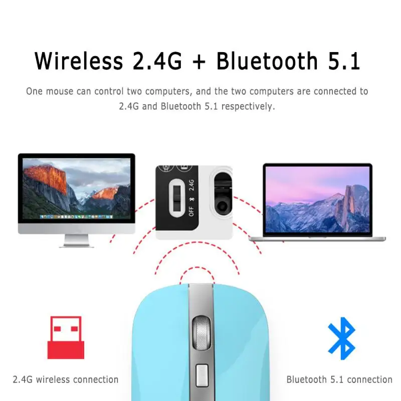 Алюминиевая Беспроводная Бесшумная мышь с двойным режимом Bluetooth 5 1 + 2 4G