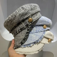 2020 new fashion female autumnwinter british painter simple versatile fringed octagonal hat baseball cap women
