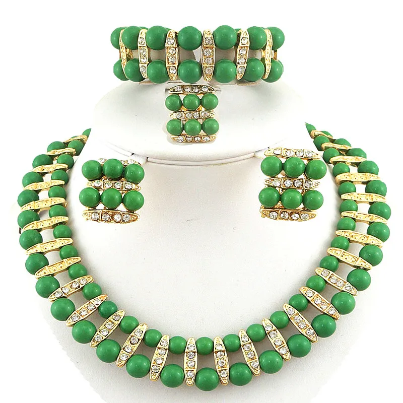 Бусы в африканском стиле зеленый цвет комплекты ювелирных изделий золотой