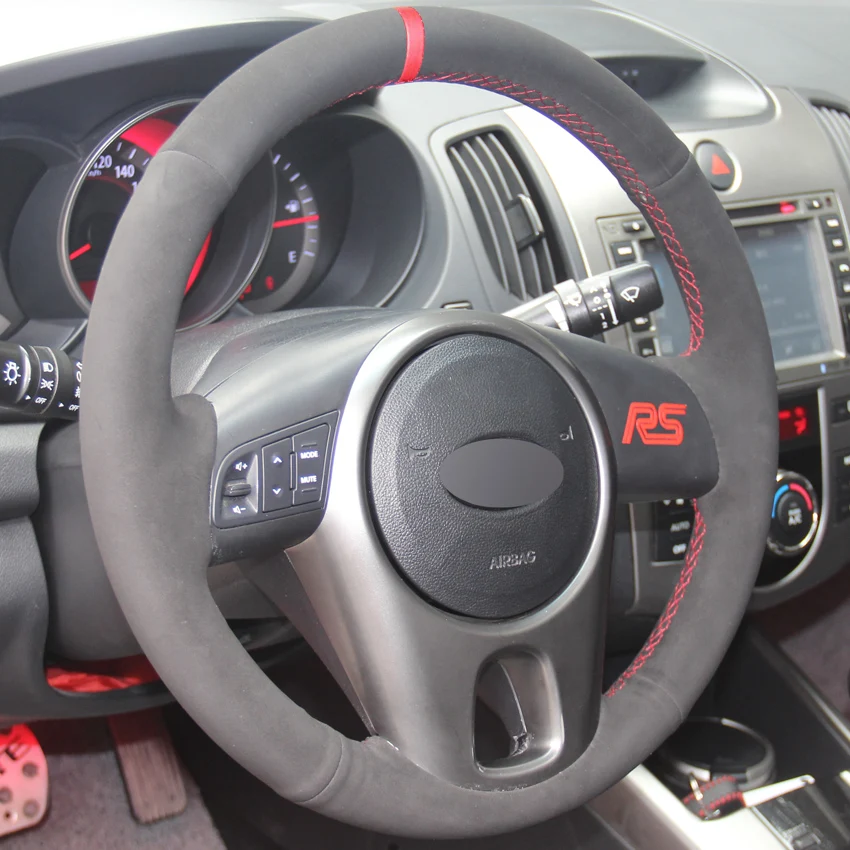 Черная замша Вручную прошитый чехол рулевого колеса автомобиля для Kia Форте Киа