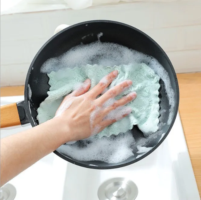 

1/5pcs Is Cheaper Double-layer Absorbent Microfiber Kitchen Dish Cloth Non-stick Oil Household Cleaning Wiping Towel Kichen Tool