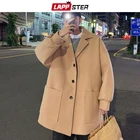 Тренч LAPPSTER мужской шерстяной в Корейском стиле, модное пальто s Японская уличная одежда, пальто в стиле Харадзюку, куртка цвета хаки, зима 2021