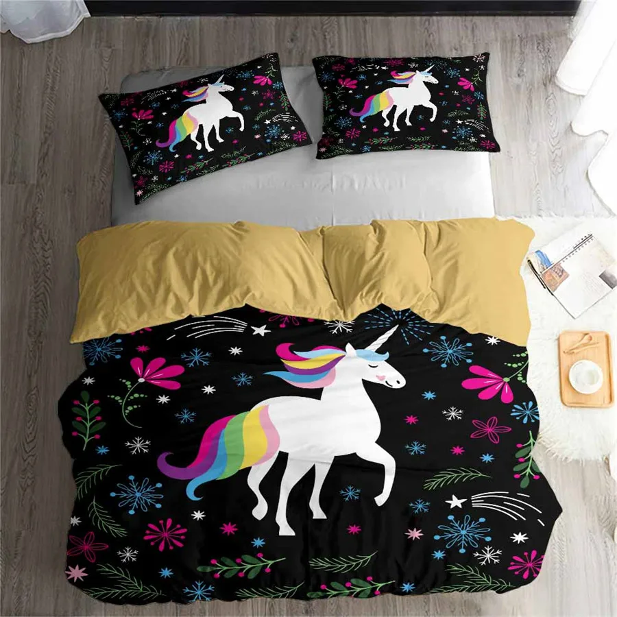 

HELENGILI 3D Bedding Set Unicorn Print Duvet cover set lifelike bedclothes with pillowcase bed set home Textiles #DJS-13