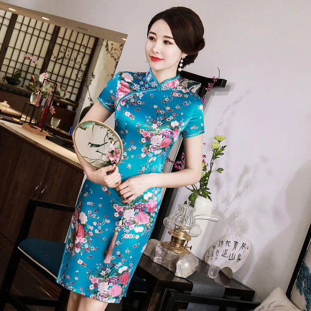 Женское платье с цветочным принтом классическое винтажное в китайском стиле