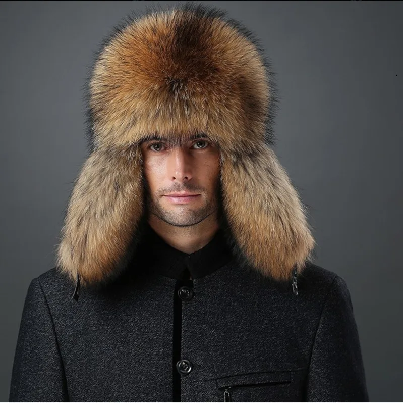 Мужские шапки из меха енота кожаные авиатора лисьего Меха чернобурки Lei Feng для