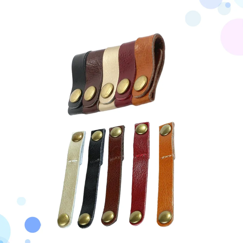 

10pcs Data Cable Holder Leather Band Button Organizer Creative Cord Organizer Clip Leather Earphone Winder Mixed Color