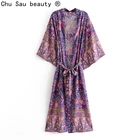 Пиджак-кимоно Женский на завязках с цветочным принтом, модное кимоно в стиле бохо, винтажный жакет во французском стиле, лето 2021