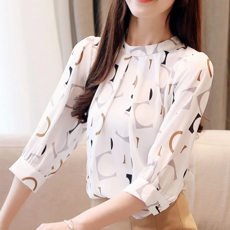 Blusas mujer de moda корейская модная одежда женские блузы, Рубашки, Топы женские Топы шифоновая блузка белая рубашка 2480 50