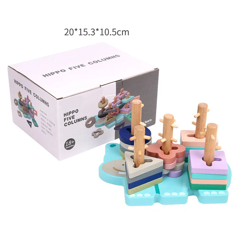 

Color Columns Montessori Wooden Children Educational Toys For Kids Baby Early Learning 3D Wooden Building Blocks Birthday Gifts